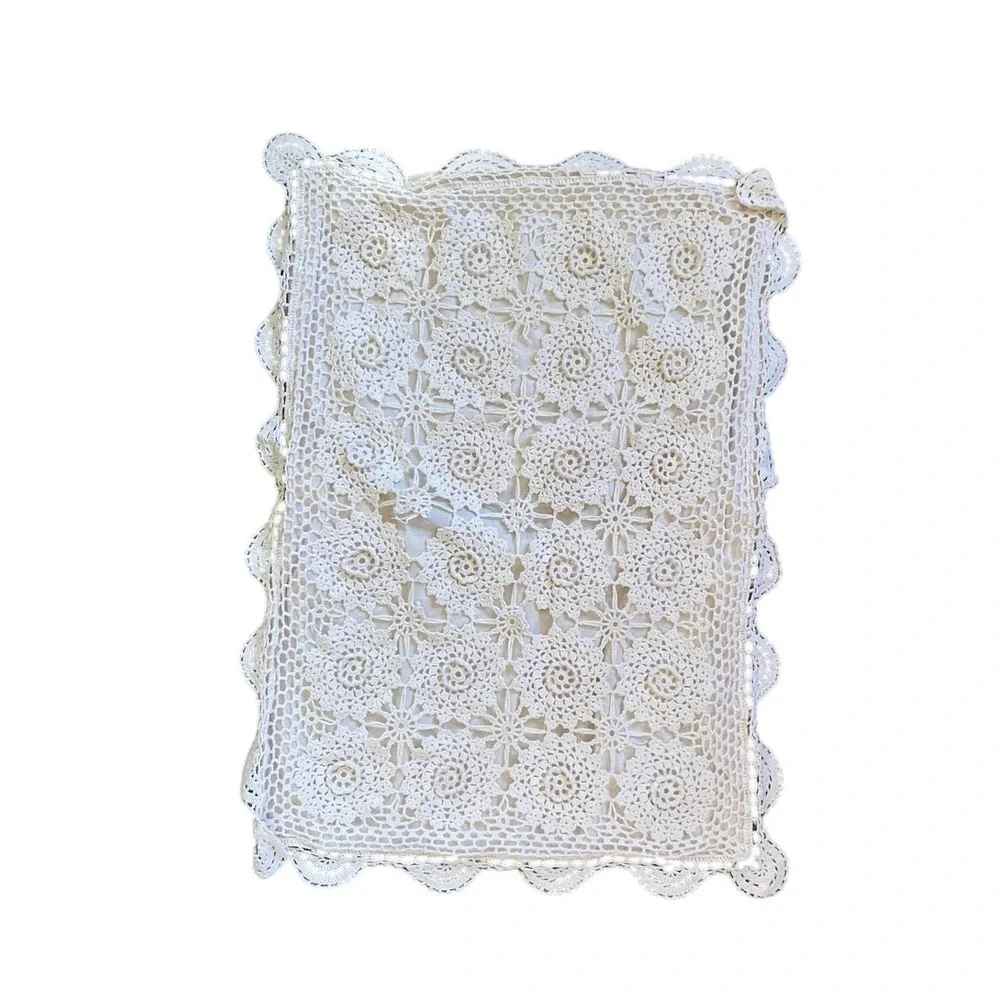Crochet Lace Pillow Shams Set of 2 Floral Cotton 20x26 Romantic Boho Cottagecore